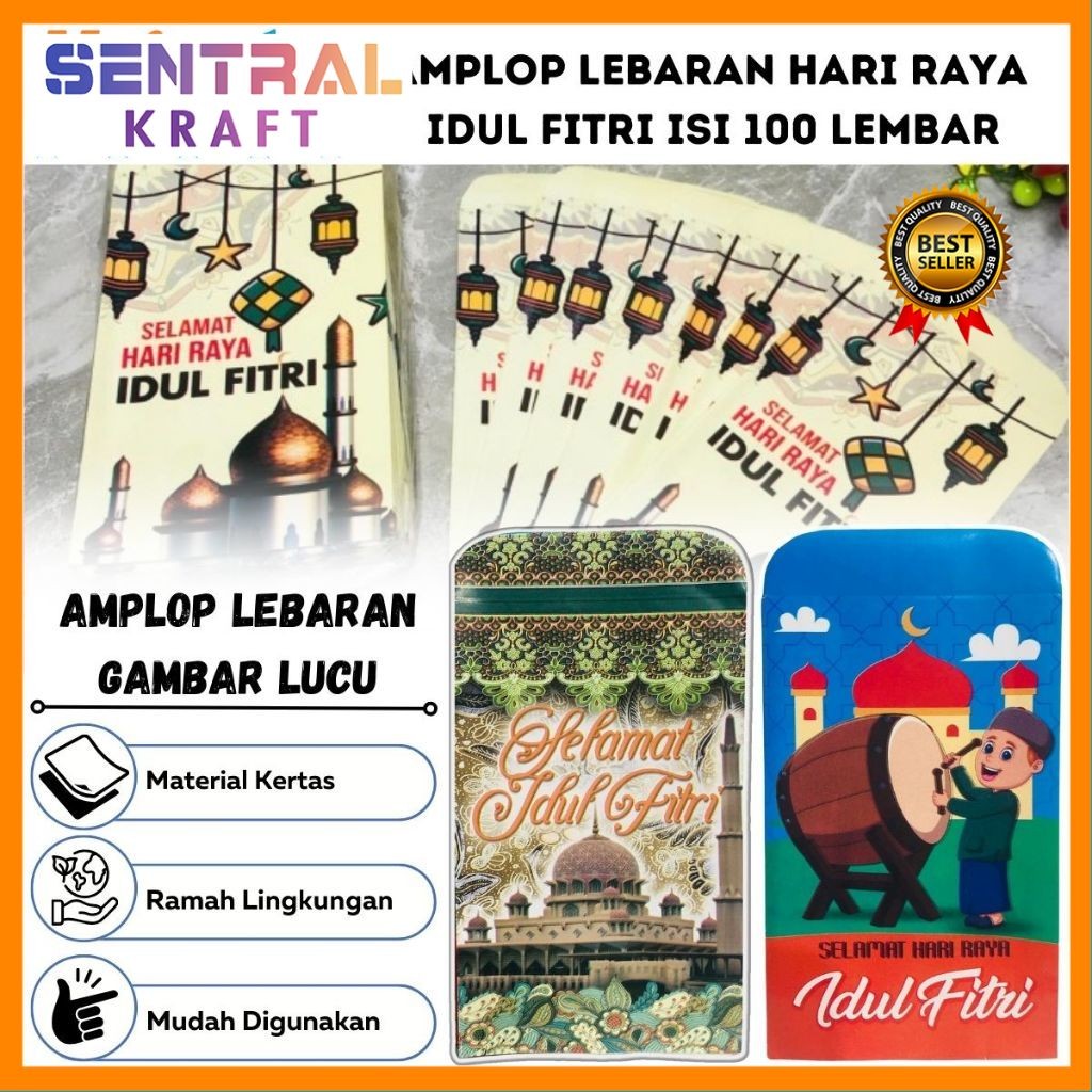 

Amplop Lebaran Isi 100 Lembar Tebal Design Premium / Angpao Ucapan Selamat Hari Raya Idul Fitri / Ampau THR Edisi Spesial Eid Mubarak Ramadhan Islam / Ang Pau Pao Tempat Bingkisan Hadiah Uang Anak - Anak Saudara Orang Tua Art Paper Pack Karakter [SK]