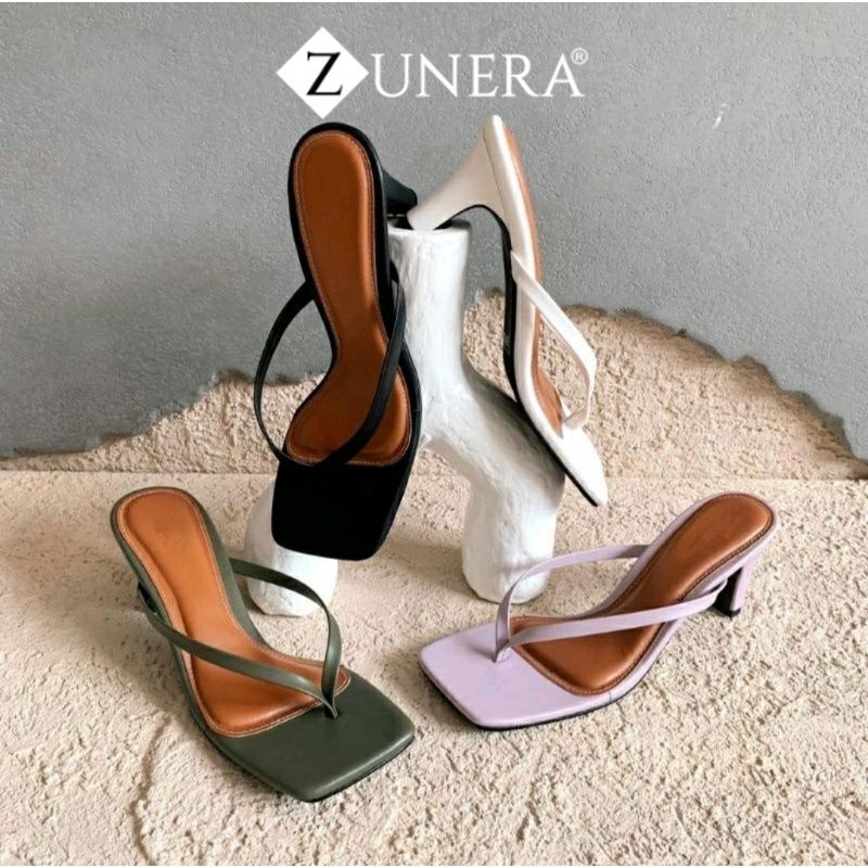 ZUNERA UZ-019 Sandal heels mid  Wanita 5cm Ungu hitam putih big size 35-42