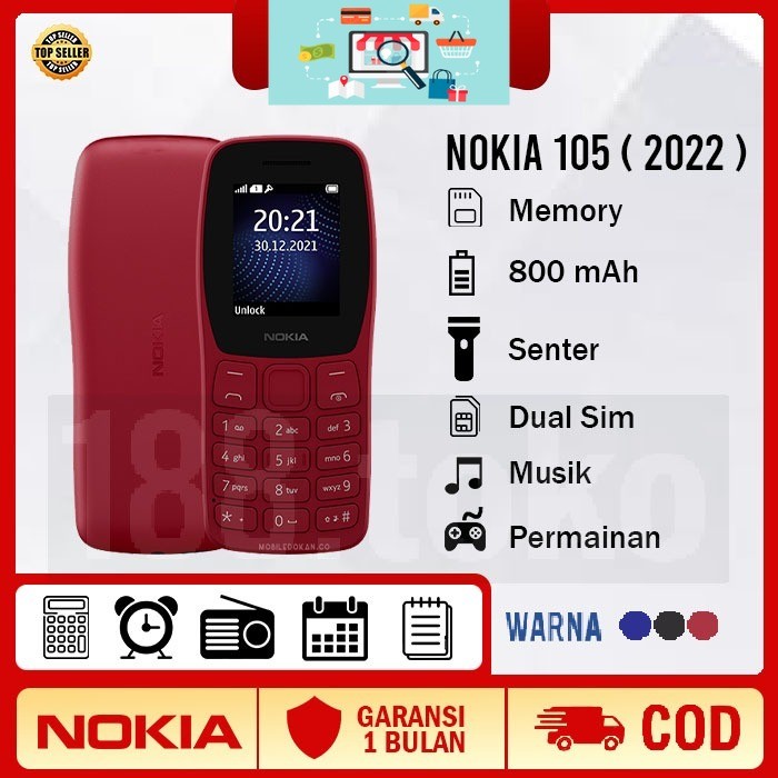 HP NOKIA 105 2022 Dual Sim Bisa Indonesia Garansi