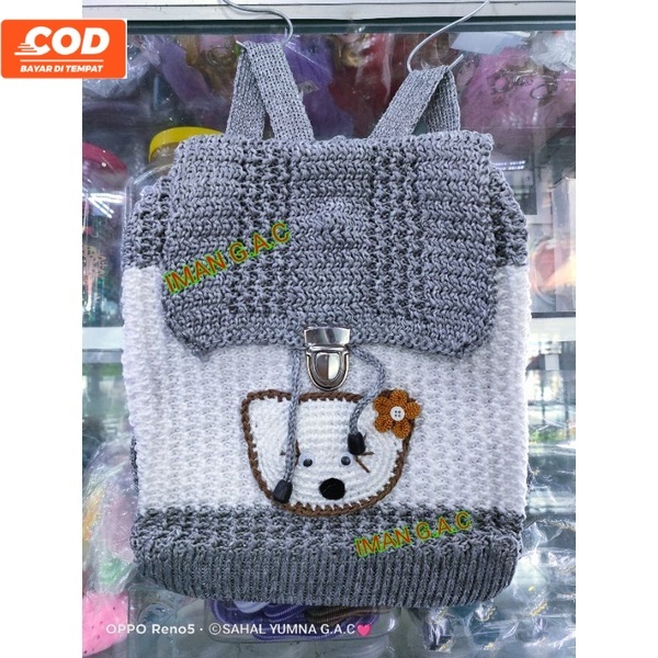 tas ransel rajut karakter hello kitty/tas gendong rajut hello kitty