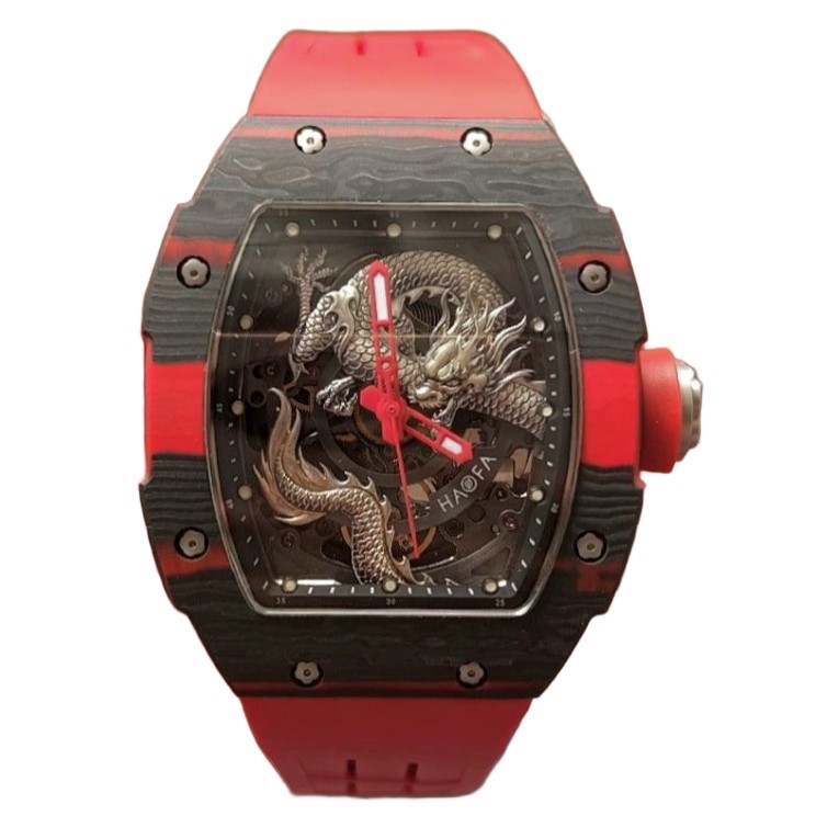 Haofa Black Bezel Silver Dragon Watch / Jam Tangan Branded Original