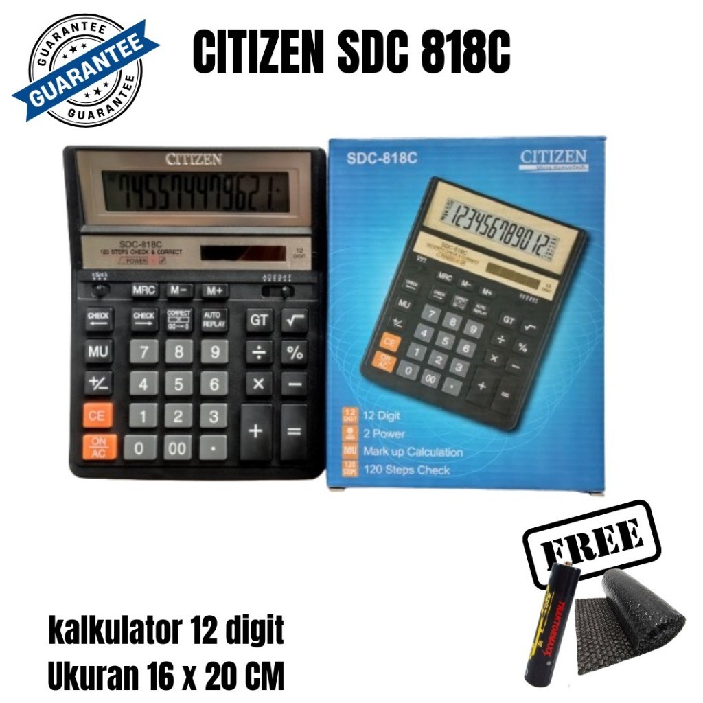 

Kalkulator SDC 818C 12 Digit Dual Power Baterai dan Panel Surya Check Correct Ukuran Besar Jumbo