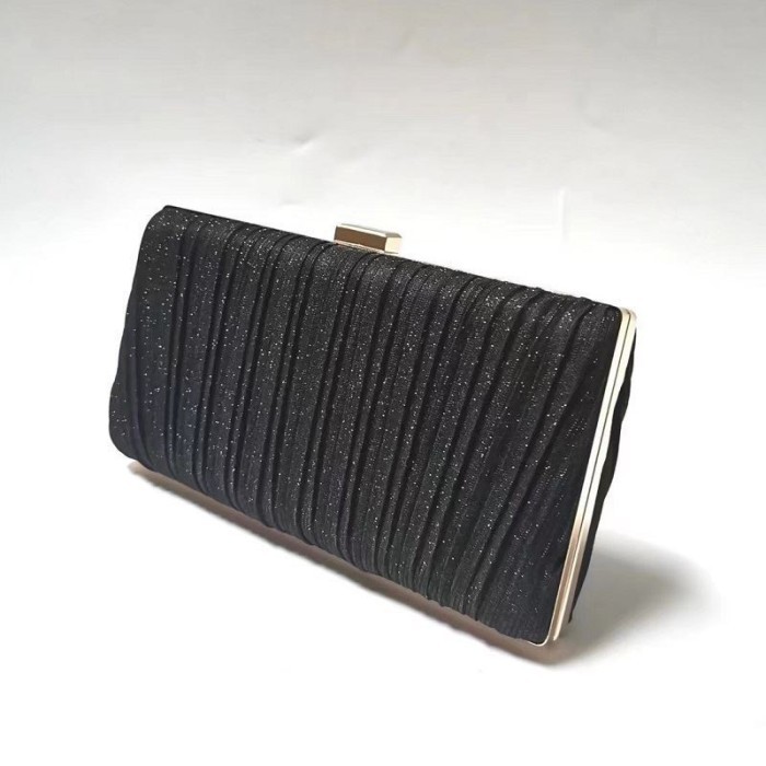 Dompet Wanita Kecil Pesta Elegan Import (Gagang dan Tali Rantai) - Hitam