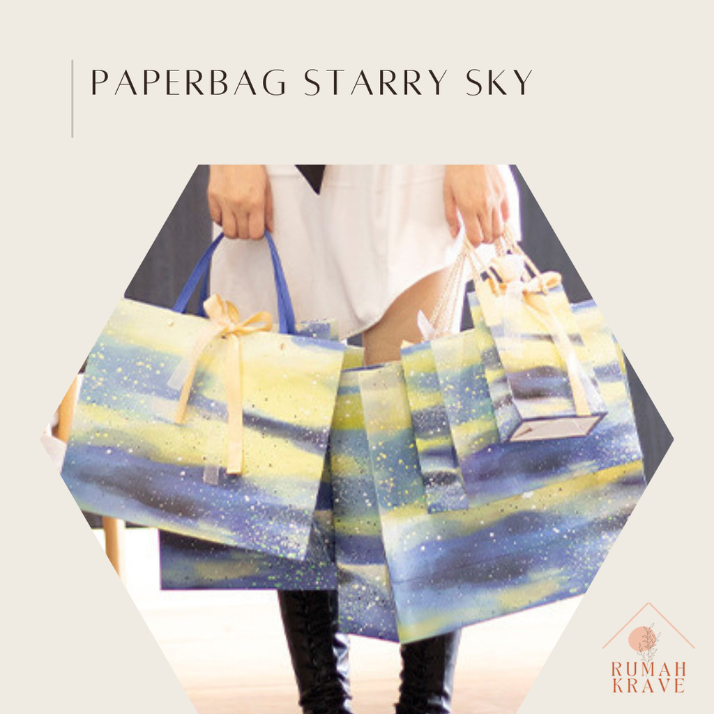 

RUMAH KRAVE - Paperbag Starry Sky Biru Kuning Tas Kantong Hadiah Kado