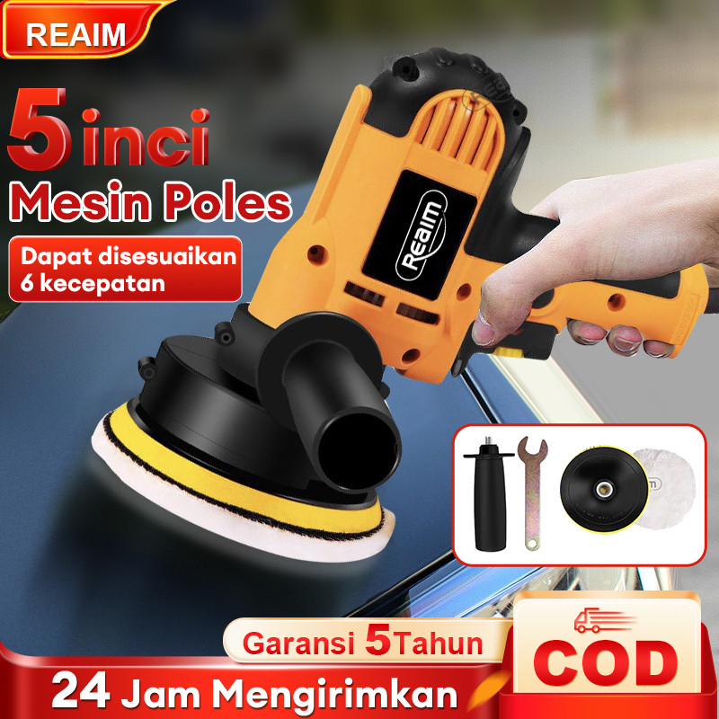REAIM Mesin Alat Poles Body Motor Mobil Lengkap 400-650W 5 inch Busa Poles