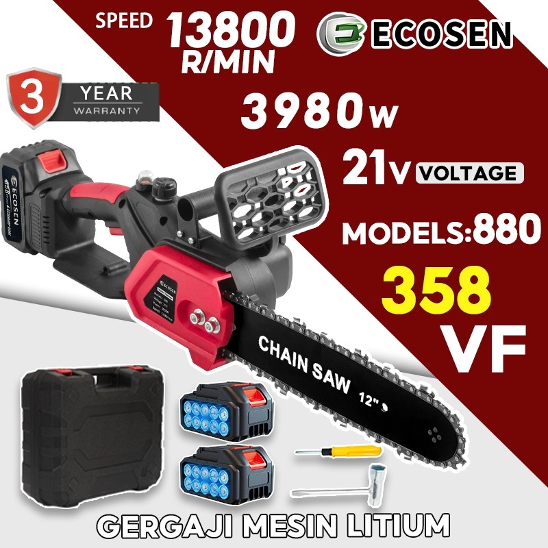 ECOSEN/gergaji mesin mini pemotong kayu/gergaji baterai/gergaji listrik 12 inch/chainsaw/gergaji kay