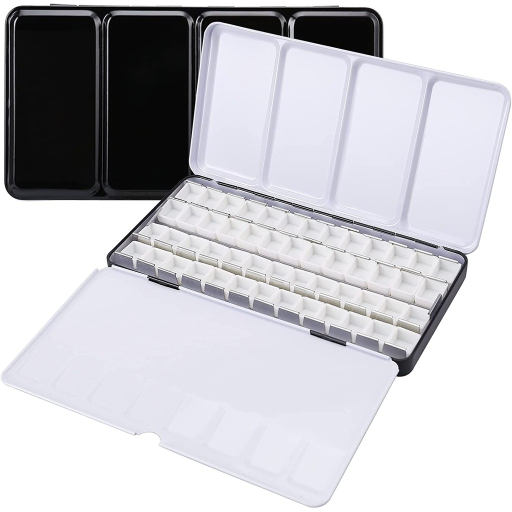 

Art Metal Watercolor Tin with Fold-Out Palette, Large Watercolor Tray Palette with 52 Empty Watercolor Half pan for Artist