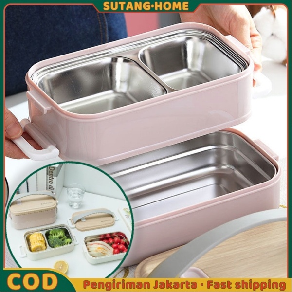 【SUTANG】Bento lunchbox stackable stainless steel 304 kayu Jepang lunch box 2 tingkat / rantang kedap