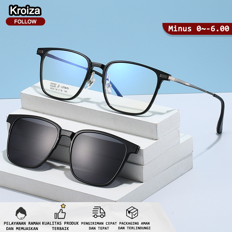 Kroiza Kacamata Clip On Minus Pria Wanita Anti Blueray Photocromic Bluecromic Kaca Mata Optik