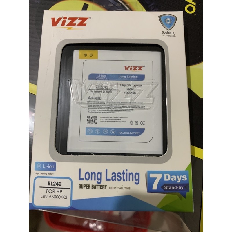 (GL) Baterai Vizz lenovo a6000 BL 242 / BL242 double power batre batere