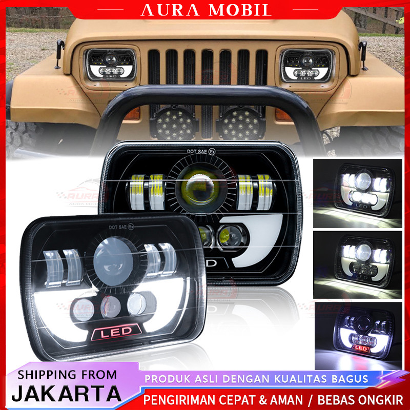 Lampu LED Daymaker Kotak 7 Inch Lampu Daymaker Lampu Depan LED Persegi Kotak 90W Jeep Katana Feroza 