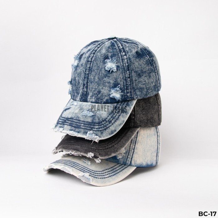 Panet Jeans - Topi Baseball Denim Ripped Pria Wanita Unisex Aksen Robek Acid Washed Series BC17