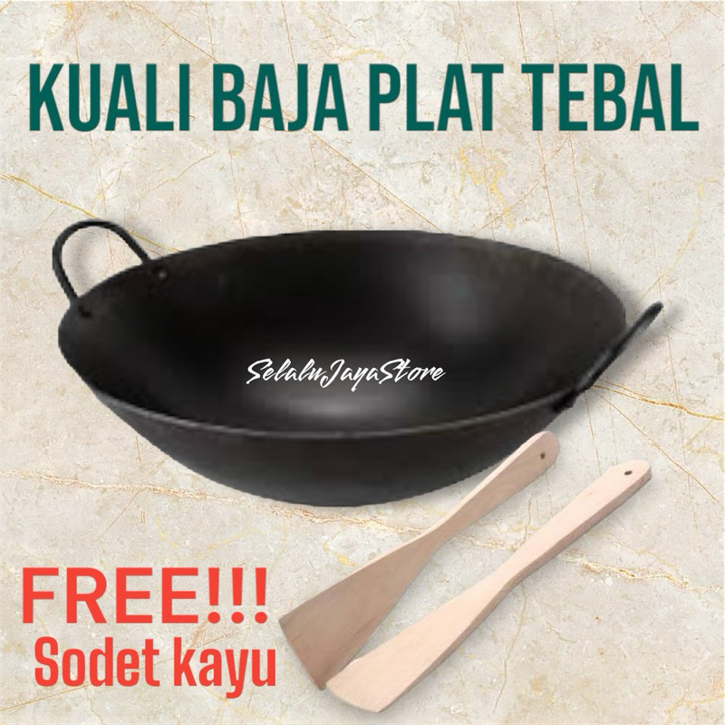WAJAN BAJA HITAM | KUALI BAJA WOk | Kuali PLAT HITAM TEBAL nasi goreng chinese food seafood 40/45 CM
