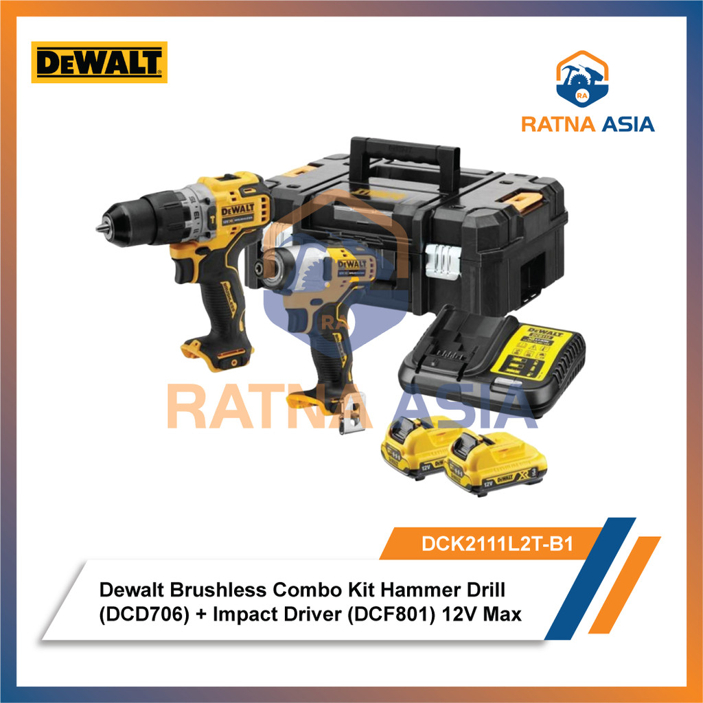 Dewalt DCK2111L2T Brushless Combo Kit Hammer Drill DCD706 + Impact Driver DCF801 Cordless 12V Max DC