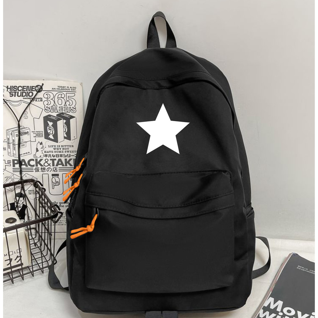Tas Ransel Cowok Pelajar Sekolah Sd Smp Sma Motif Bintang Black Metal Backpack Fashion Anak