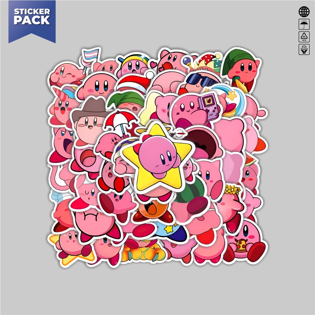 

[100PCS]Stiker Pack Stiker Kirby Aesthetic Vinyl Anti Air Dekorasi Sticker Laptop Buku Journal Koper Helm Casing HP Gitar Helm Skateboard
