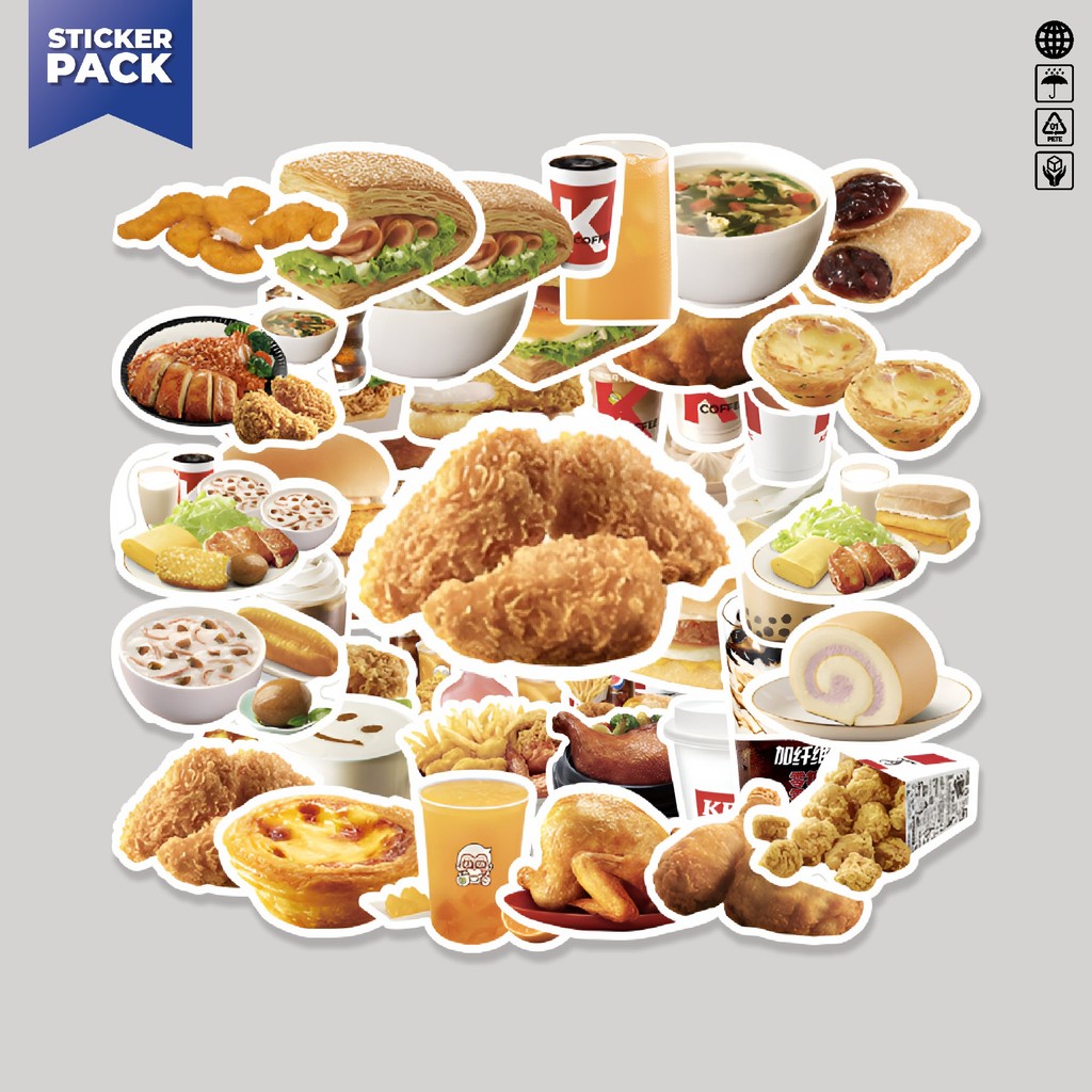 

[100PCS]Stiker Pack Stiker Makanan & Minuman KFC Lezat Aesthetic Vinyl Anti Air Dekorasi Sticker Laptop Buku Journal Koper Helm Casing HP Gitar Helm Skateboard