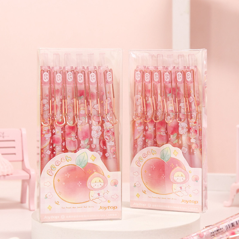 

6Pcs/Set Gel Pen Small Fresh Peach 0.5mm Press Gel Pens Writing Pen for School Office Supplies Student Kawaii Stationary