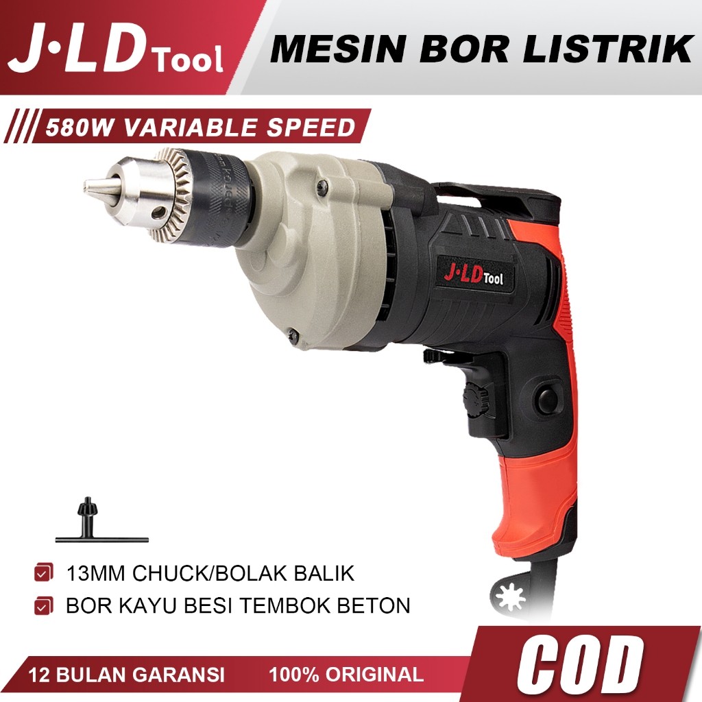 JLD 580W Mesin Bor Impact Tembok Beton Listrik Electric Drill Variable Speed 13mm Bor Tangan Jld Too