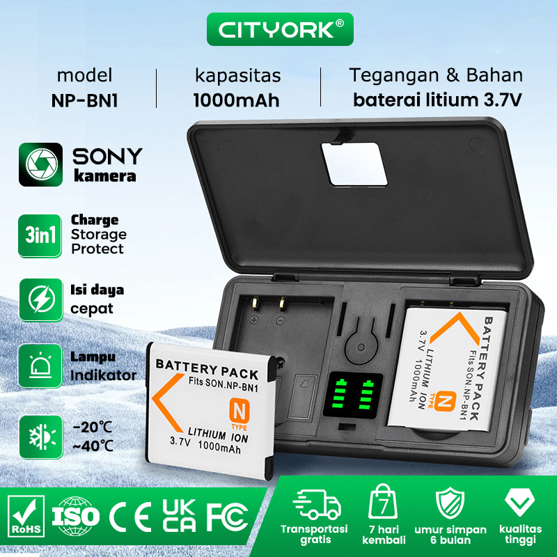 Cityork NP-BN1 NP BN1 BN Kamera Baterai & Charger Battery For Sony Cyber-shot DSC-QX10 DSC-QX100 DSC