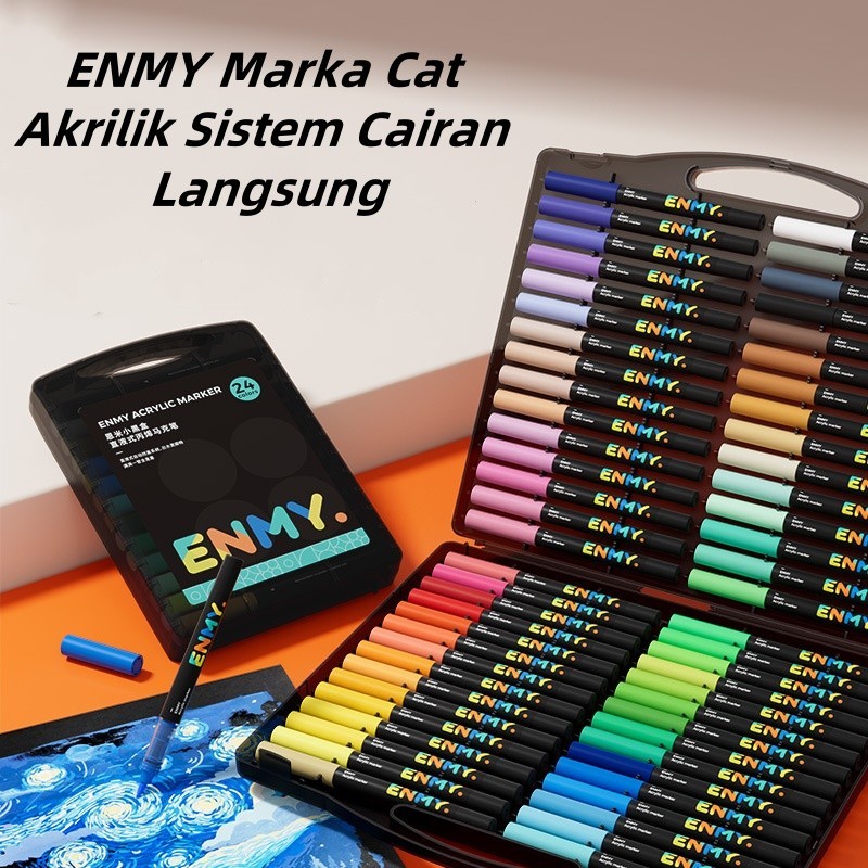 

New Enmy Marker Cat Akrilik Sistem Cairan Langsung Kepala Lembut Tidak Tembus Warna Bisa Tumpuk Warna Khusus untuk Anak-anak dan Siswa SpidolPremium