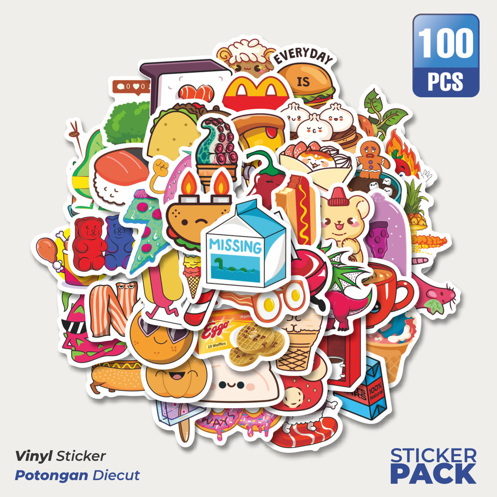 

MURAH 100 PCS Stiker Kartun Food and Beverages [Makanan dan Minuman] Stiker Waterproof Aesthetic- Untuk Laptop, Motor, dan Helm - Paper Stationery Pack