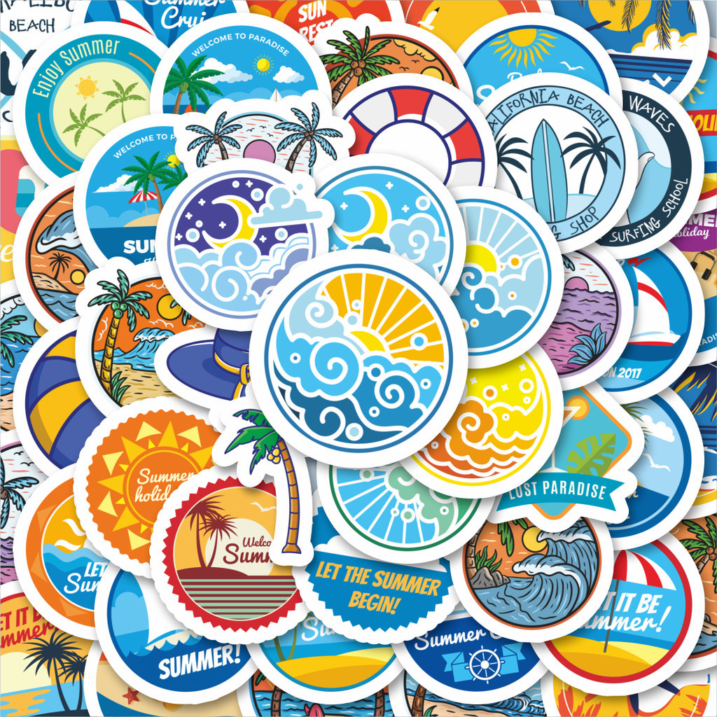 

100PCS Lucu Stiker Pantai Stiker Aesthetic Stiker Anti Air Stikers Berperekat Waterproof sticker decal buat Motor Helm Buku Journal Koper Casing HP Laptop Botol Minum Hadiah anak