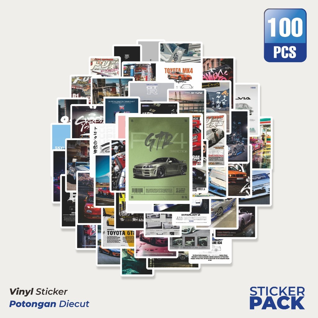 

100 PCS STIKER Poster Mobil Waterproof Aesthetic- Untuk Laptop, Motor, dan Helm - Paper Stationery Pack