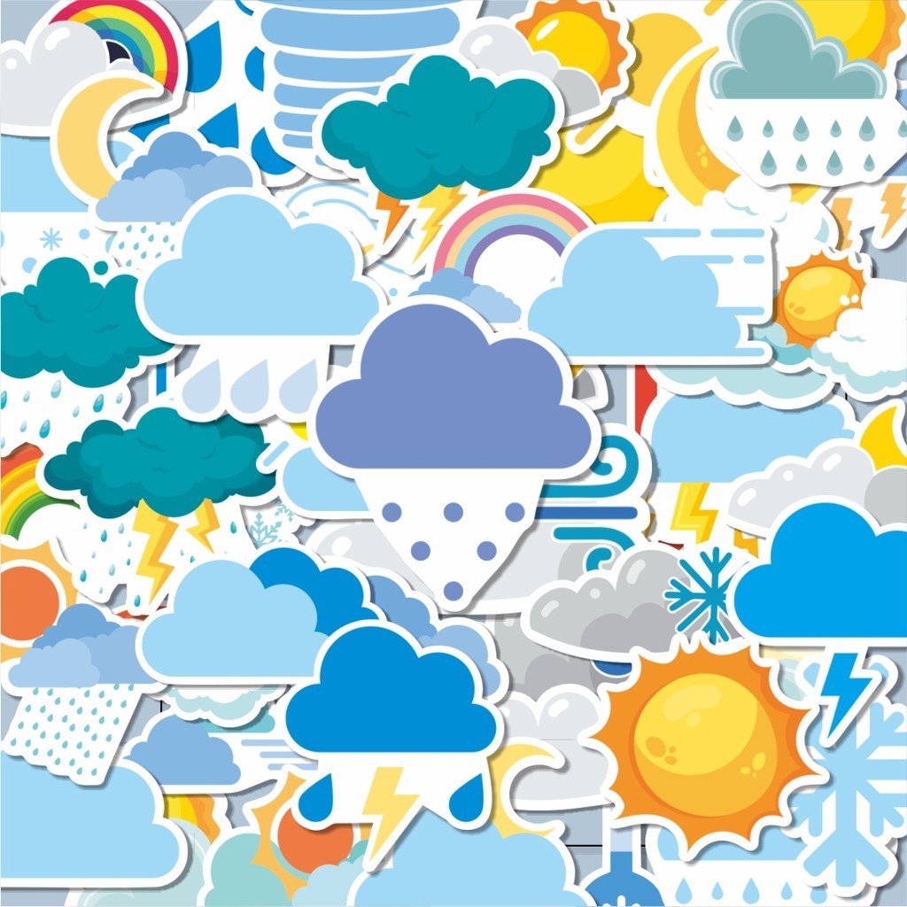 

100PCS Lucu Stiker Weather [Cuaca] Stiker Aesthetic Stiker Anti Air Stikers Berperekat Waterproof sticker decal buat Motor Helm Buku Journal Koper Casing HP Laptop Botol Minum Hadiah anak