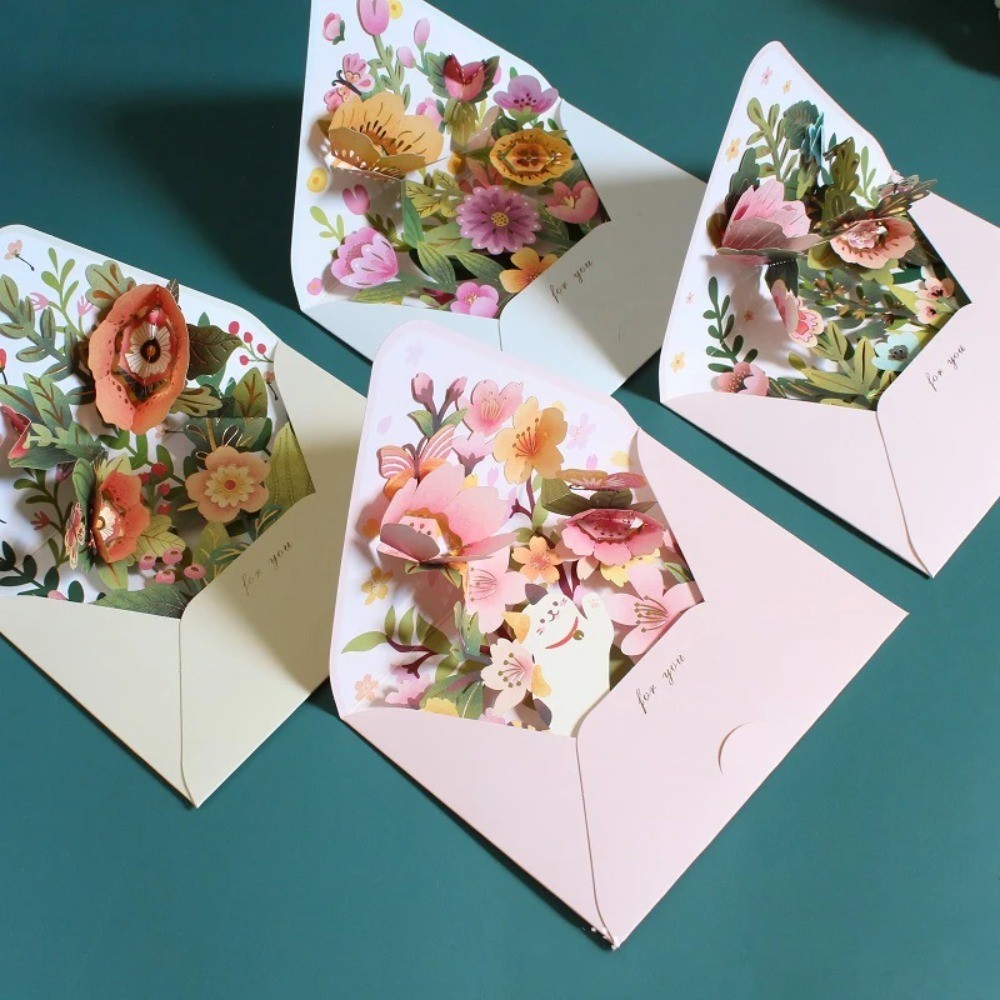 

3D Pop-up Birthday Card Paper Romantic Flower Greeting Cards Valentines Gifts with Envelope Flowers Postcard