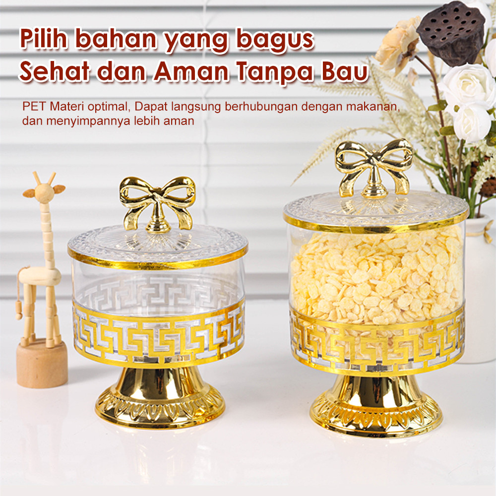 (COD) Toples Set Nampan Mewah Tangki Segel Gold Toples Set Bulat Toples Kue Kering Estetik Set Tople