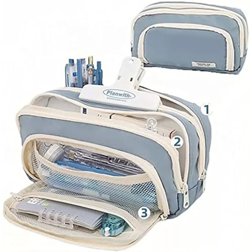 

Stylish Black Anti-Dirt High Capacity Pen Pouch Three-Layer New Female Student Elementary Middle School Pencil Case