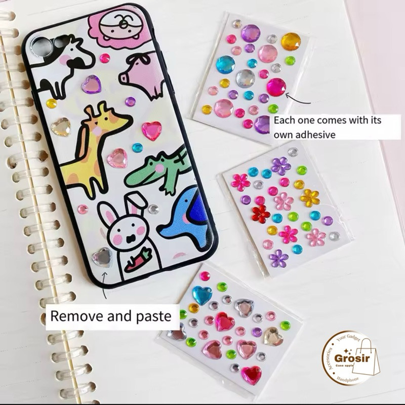 

Mini Sticker Manik Kristal 3D / Stiker Timbul Motif Bulat Love Bunga