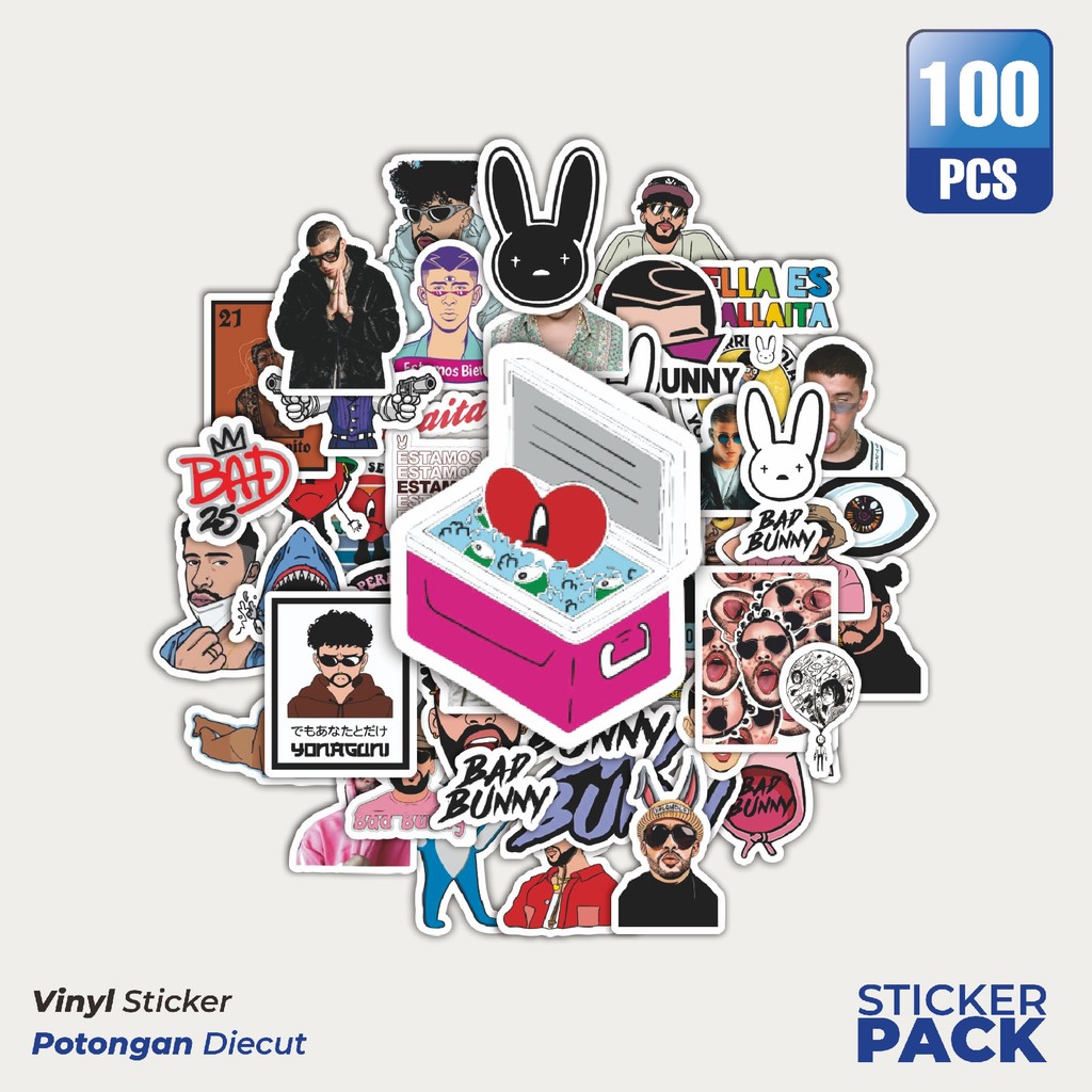 

Super Hemat! 100 PCS Stiker Bad Bunny Series [Seri Kelinci Buruk] Waterproof Aesthetic- Untuk Laptop, Motor, dan Helm - Paper Stationery Pack