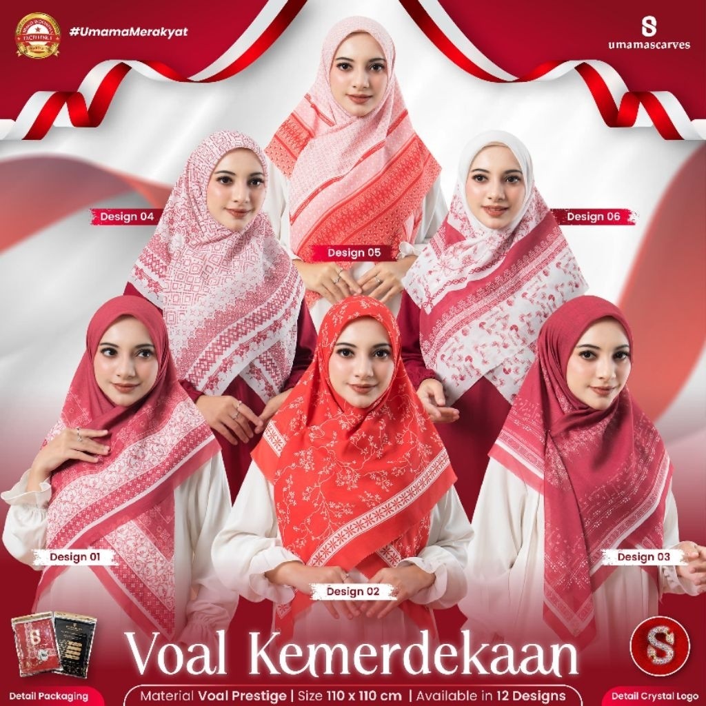 UMAMA SCARVES - VOAL KEMERDEKAAN MOTIF MERAH PUTIH PREMIUM 110X110CM
