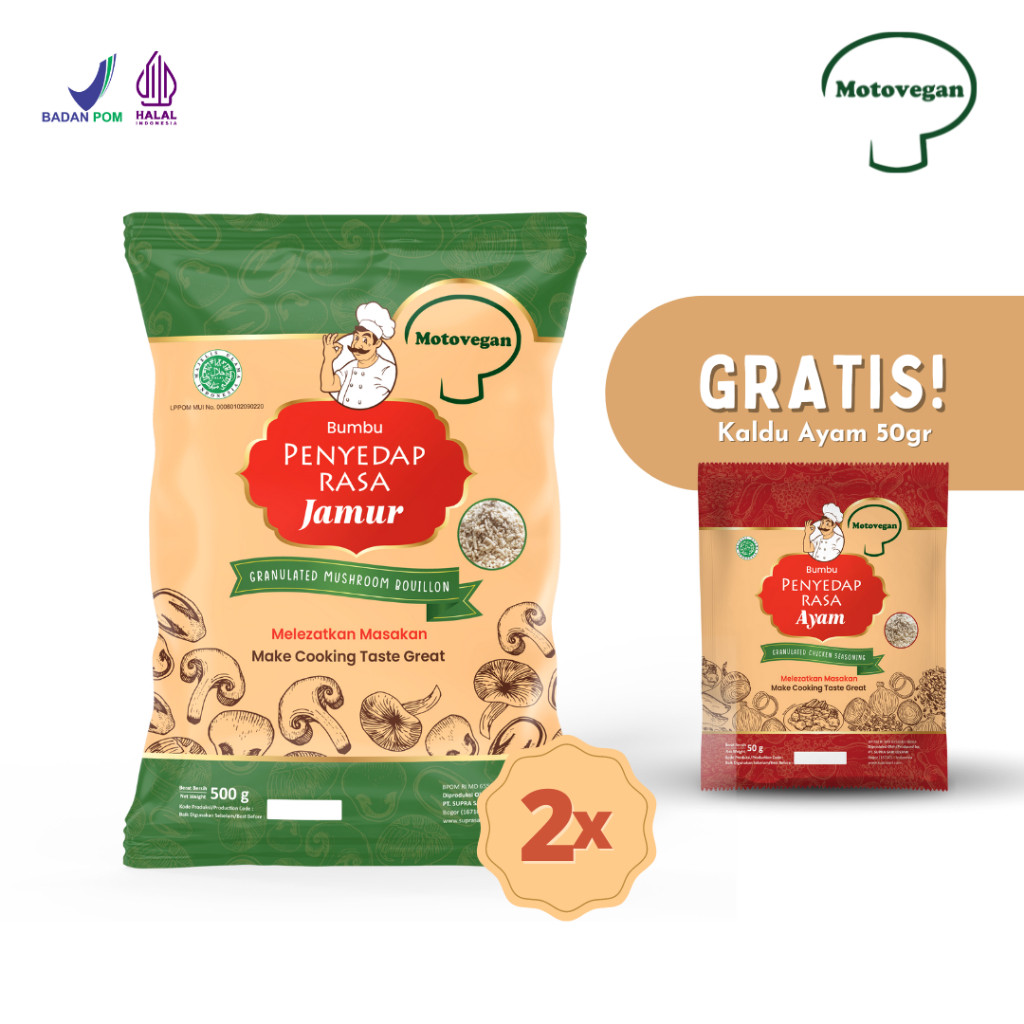 

Paket Hemat 2 Kaldu Jamur Motovegan 500 Gram