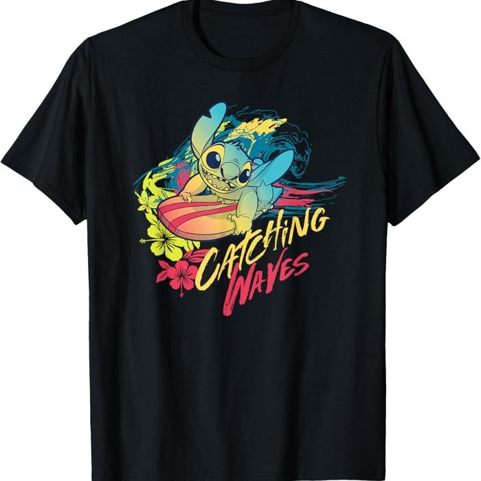 (TOP) Makeyoushine X Generasi90 Disney Lilo & Stitch Beach Vibes Surfing Catching Waves T-Shirt Baju