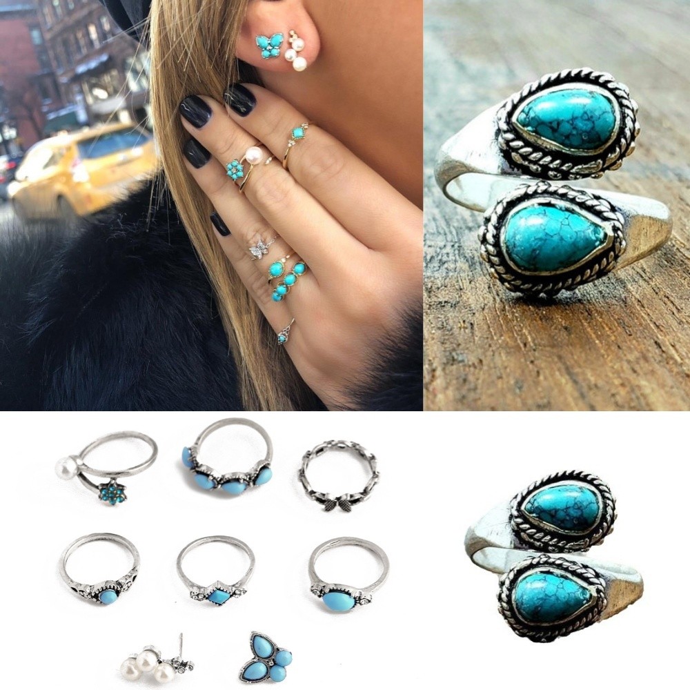 U-C Fashion,Cincin titanium, cincin turquoise, set cincin, cincin wanita.