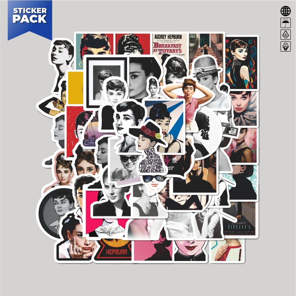 

[100PCS]Stiker Pack Stiker Audrey Hepburn Aesthetic Vinyl Anti Air Dekorasi Sticker Laptop Buku Journal Koper Helm Casing HP Gitar Helm Skateboard