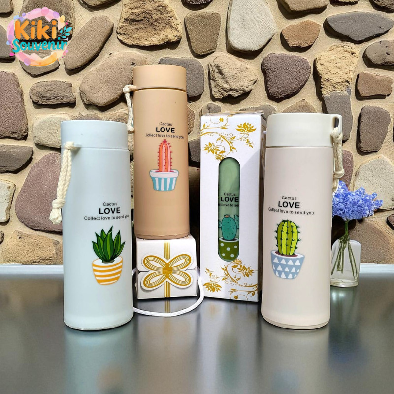 Botol Minum Kaca Kaktus Besar 420 Mili Dgn Gambar Kaktus Import Dengan Box Souvenir