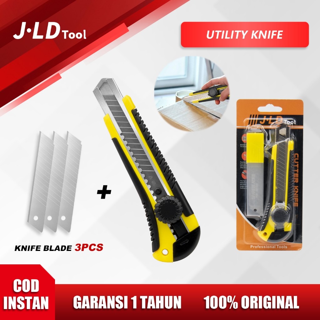 

JLD SK5 Cutter Pisau Gratis 18mm Knife Blade 3Pcs Bahan ABS+TPE Untuk memotong kertas/kardus/plastik