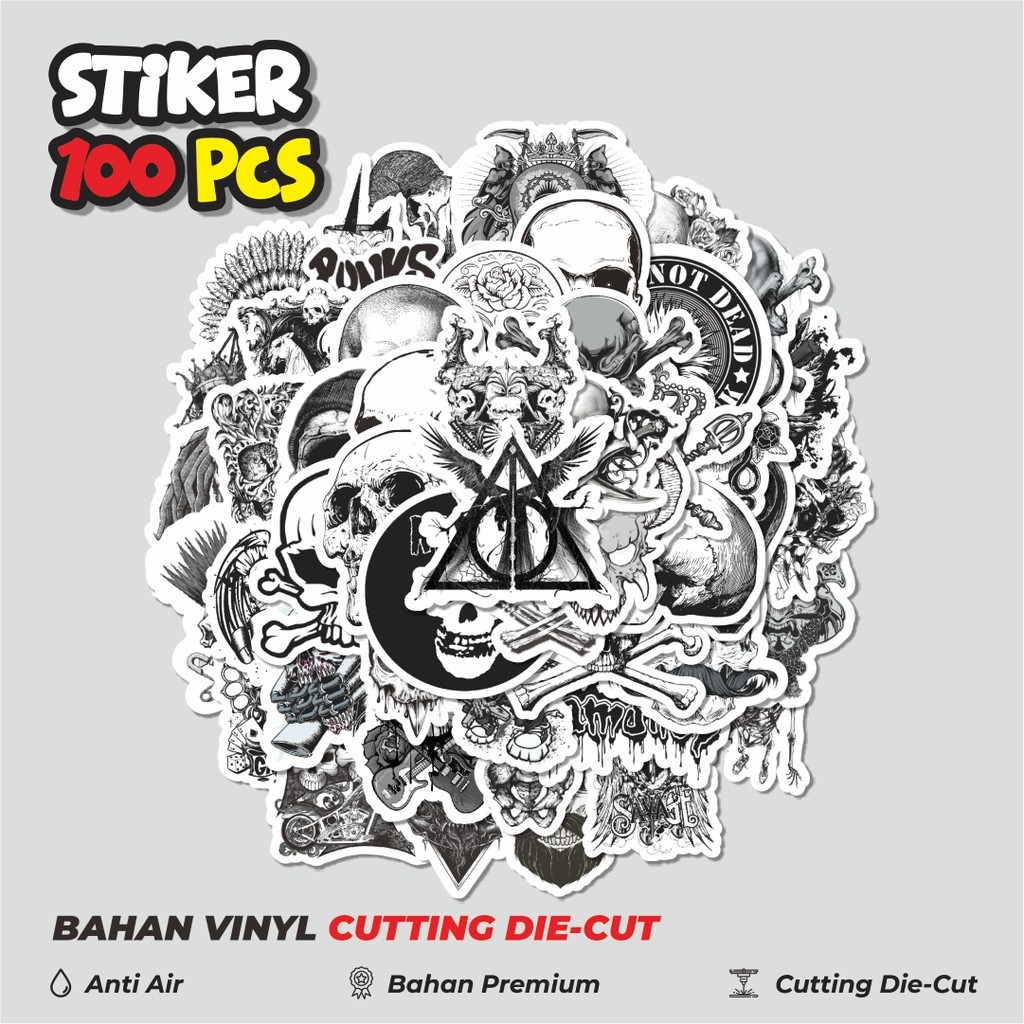 

Terbaru! 50 pcs Stiker Punk Skull & Monster Art Classical Black & White Dekorasi Lucu Kreatif untuk Notebook, Skateboard, HP