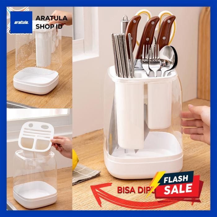 Oxihom Tempat Sendok Estetik Tempat Sendok Garpu dengan Tutup Tempat Pisau Dapur Tenpat Sendok Putar