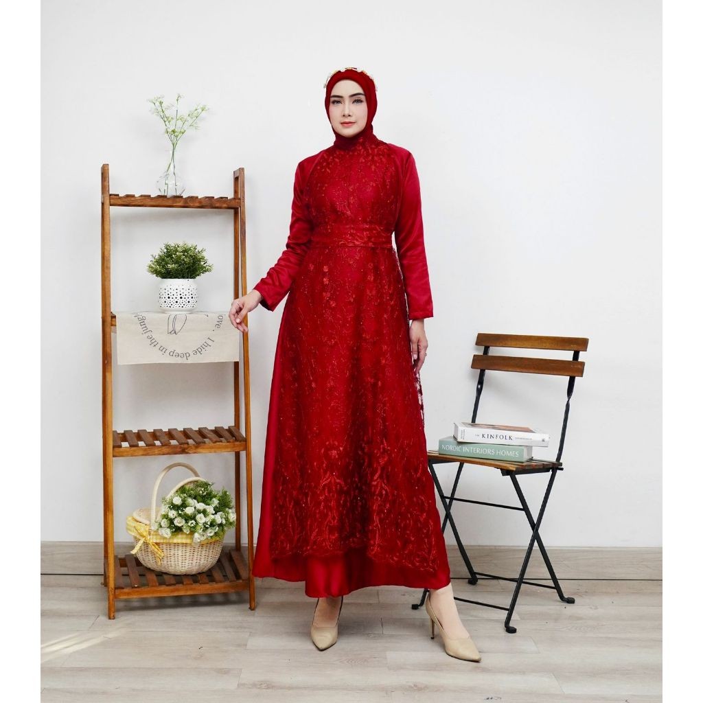 2IN1 THALITA DRESS INNER + OUTER BRUKAT TILLE PREMIUM / FREE BELT / SET GAMIS MAXI DRESS KONDANGAN P
