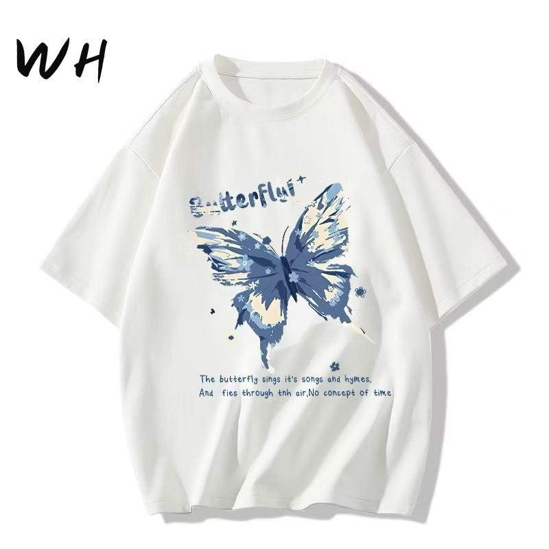 WH KAOS BESAR BLUE BUTTERFLY//Fashion Korea//dapat dicod