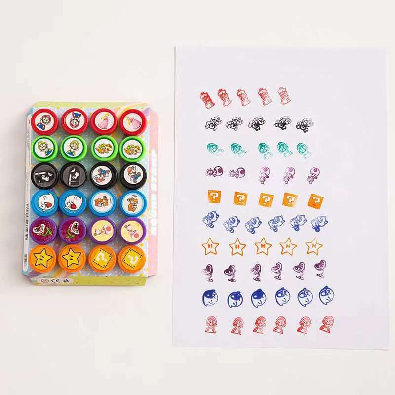 

24pcs Super Mario Bros Assorted Stamps Anime Children Self-Ink Seal Scrapbooking DIY Painting Kindergarten Teacher Prize Gifts
