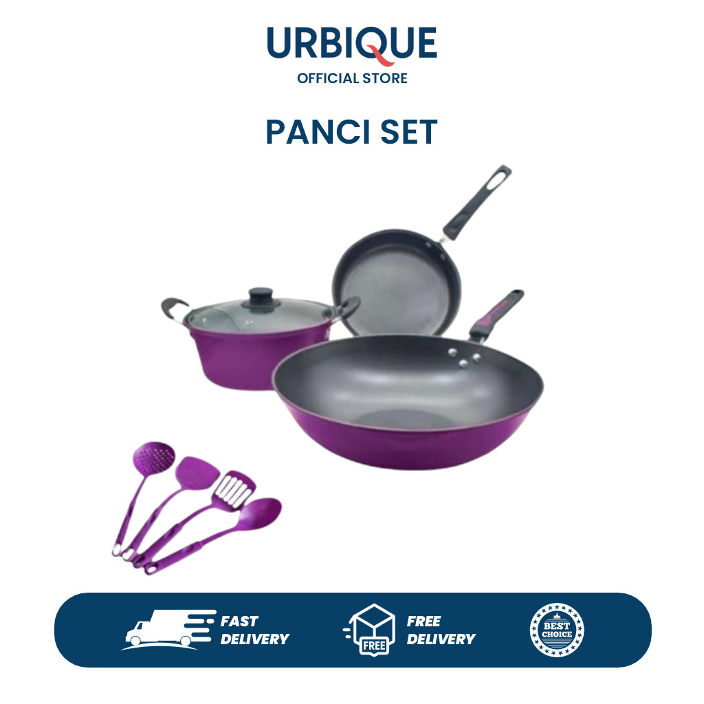 Panci Set Wajan Teflon dan Sutil 8 Pcs Anti Lengket Tutup Kaca 2529