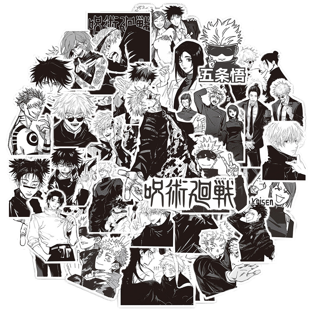 

10/30/65pcs Black White Jujutsu Kaisen Anime Stickers Cool Satoru Gojo Cartoon Decals Phone Skateboard Luggage Graffiti Sticker