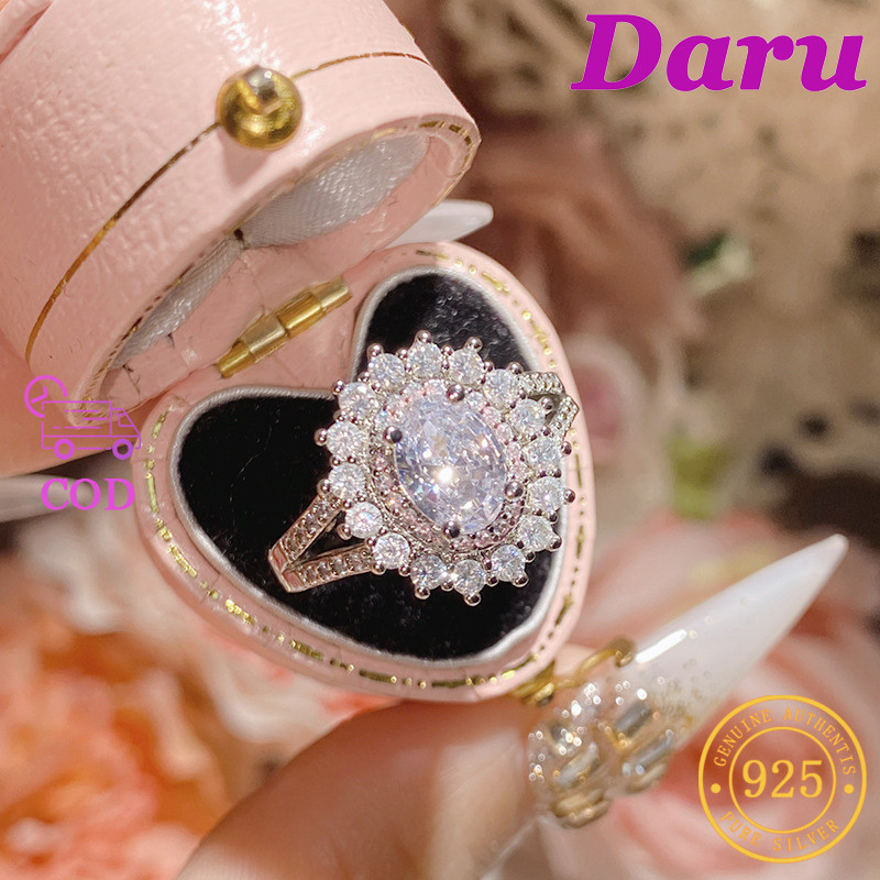 DARU Cincin Bunga Matahari Berlian Merah Muda Batu Permata Berwarna untuk Wanita Ring Berlian Zircon