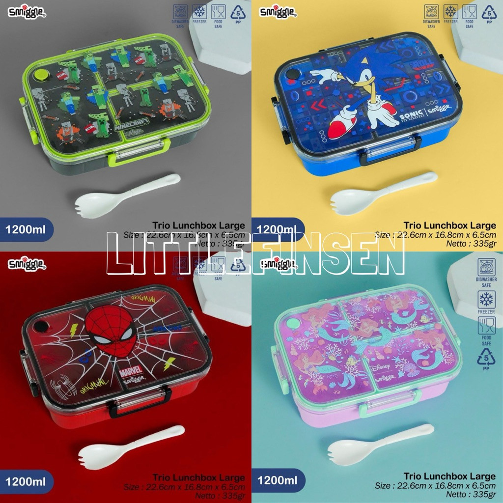 Lunch box sekat 3 minecraft spiderman ariel/kotak makan smiggle minecraft/set kotak makan dan botol 
